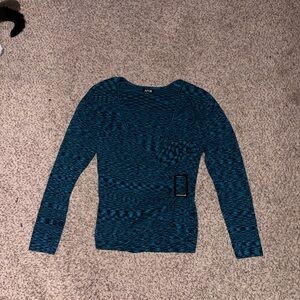 Blue Y2K layered long sleeve sweater v neck top with buckle